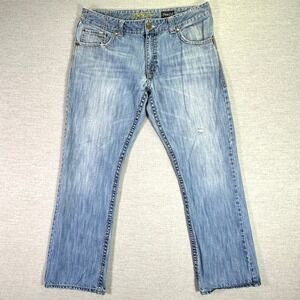 Wrangler Rock 47 Boot Cut Jeans Men 34x34 Light Wash Distressed Cotton